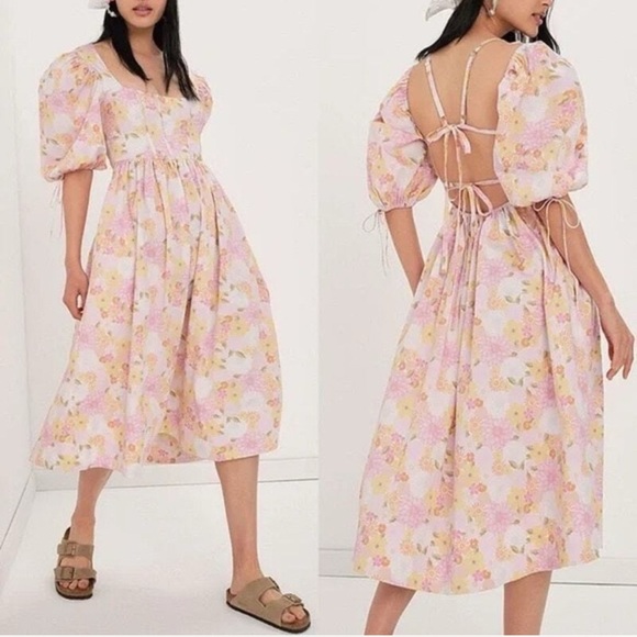 NWT For Love And Lemons Carrie Midi Bodice Floral Elegant Summer Dress Size XS